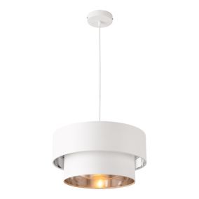 Lampe à Suspendre Moderne Suspension Design Douille E27 60w En Métal Et Textile Diamètre 40 Cm Blanc Argenté lux.pro