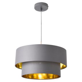 Lampe à Suspendre Moderne Suspension Design Douille E27 60w En Métal Et Textile Diamètre 40 Cm Gris Doré lux.pro