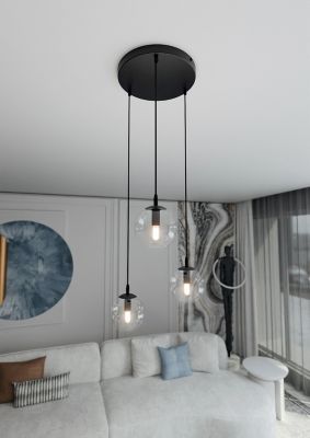 Lampe suspendue COSMO 3 BL PREMIUM TRANSPARENT, Emibig Lighting, Fabriqué en EU