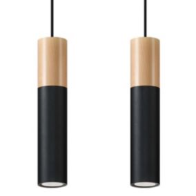 Lampe suspendue en acier/bois 2 lampes 30x6x90cm Sollux