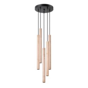 Lampe suspendue en acier/bois 5 lampes 25x25x110cm Sollux