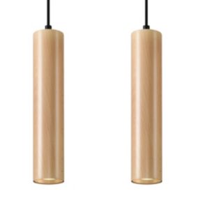 Lampe suspendue en bois 2 lampes 30x6x90cm Sollux