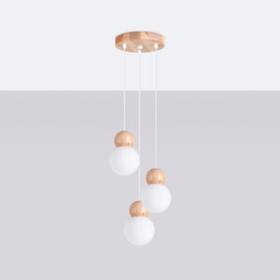 Lampe suspendue en verre/bois 3 lampes 31x31x124cm Sollux