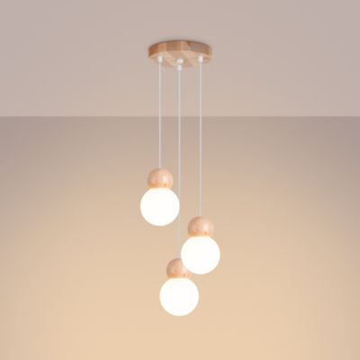 Lampe suspendue en verre/bois 3 lampes 31x31x124cm Sollux