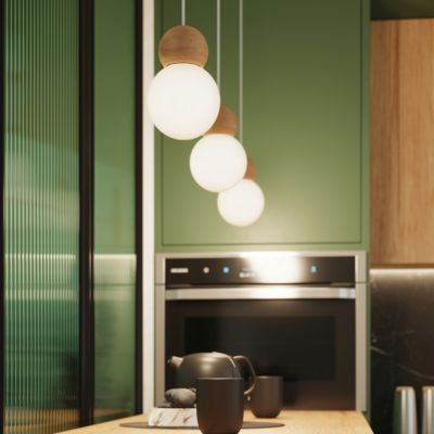 Lampe suspendue en verre/bois 3 lampes 31x31x124cm Sollux