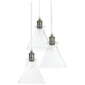 Lampe suspension à 3 lumières en verre transparent BERGANTES