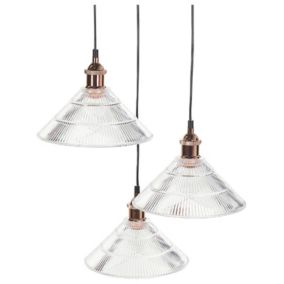 Lampe suspension à 3 lumières en verre transparent CURONE