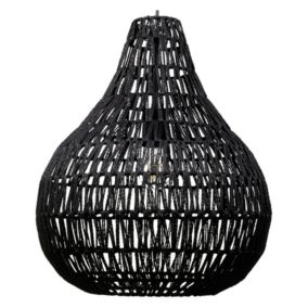 Lampe suspension boho en corde en papier noir MOLOPO