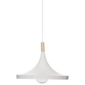 Lampe Suspension Design "Métal & Bois" 32cm Blanc