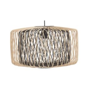 Lampe suspension en bambou clair et métal noir JAVARI