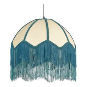 Lampe suspension en papier teinte naturel et bleu MILAGRO