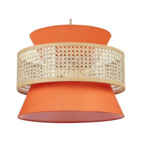 Lampe suspension en rotin rouge corail et naturel LUYANO