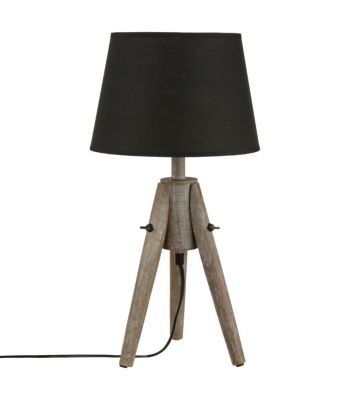 Lampe Trépied en Bois et et Abat-jour Noir H 46 cm