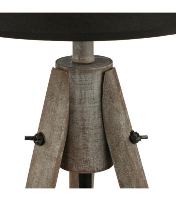 Lampe Trépied en Bois et et Abat-jour Noir H 46 cm