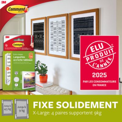 8 paires de languettes adhésives blanc de fixation de tableaux 9kg max COMMAND | Leroy Merlin