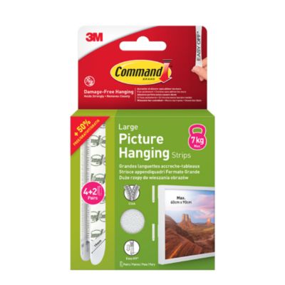 Languettes adhésives accroche-tableaux grandes 3M Command™ max 7kg - 4 paires + 2 paires gratuites