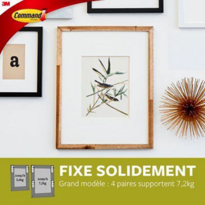 Languettes adhésives accroche-tableaux grandes 3M Command™ max 7kg - 4 paires + 2 paires gratuites