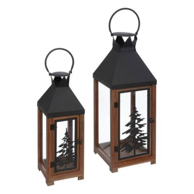 Lanterne bois sapin metal x2 - feeric lights & christmas