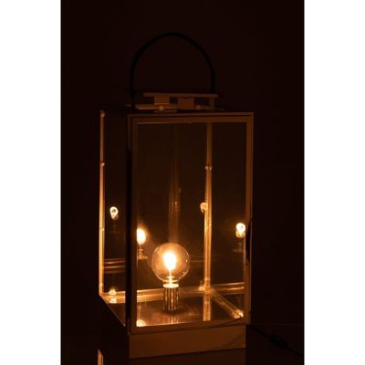 Lanterne carrée en métal argent 31.5x30x76 cm