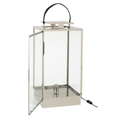 Lanterne carrée en métal argent 31.5x30x76 cm