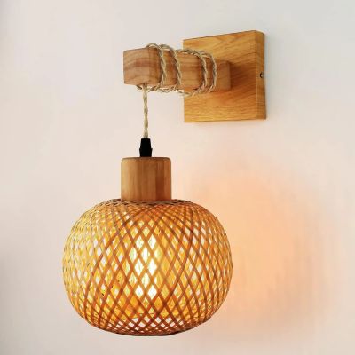 Lanterne murale en bambou et rotin naturel, lustre E26 tissé à la main, abat-jour décoratif , Ampoule non incluse