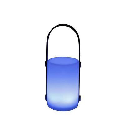 Lanterne portable rechargeable par USB avec anse en bambou. Lumière blanche, bleue, jaune...au choix