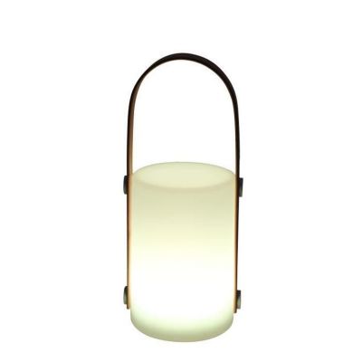 Lanterne portable rechargeable par USB avec anse en bambou. Lumière blanche, bleue, jaune...au choix