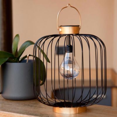 Lanterne solaire cage COCO Noir Métal H35cm