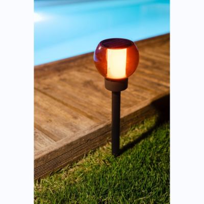 Lanterne solaire effet flamme naturelle 12 LED SMD ambrée Diamètre 10,5cm H41cm