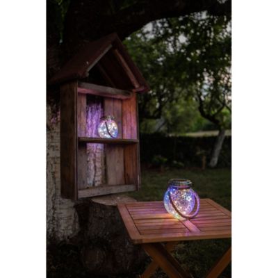 Lanterne solaire effet verre brisé à poser ou suspendre- Diamètre 11,6cm- 28 MicroLED multicolore- Eclairage extérieur Jardin