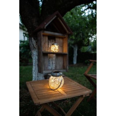 Lanterne solaire effet verre brisé à poser ou suspendre-Diamètre 11,6cm- 30 MicroLED blanche- 15 Lumens- Eclairage extérieur