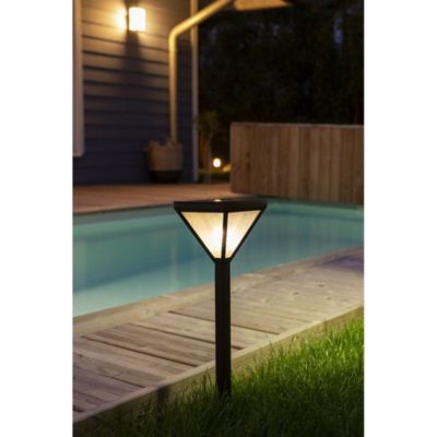 Lanterne solaire en inox verre effet pluie, Hauteur 56cm- 25 Lumens- Eclairage extérieur Jardin