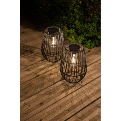 Lanterne solaire à poser imitation rotin- Hauteur 29,5cm- Diamètre 20,5cm- 2 LED COB filament blanc chaud- 20 Lumens