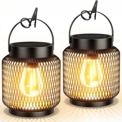 Lanterne solaire étanche, lampe de jardin vintage en fer forgé, idéale pour décorer cours,terrasses,allées,jardins(2 pièces)
