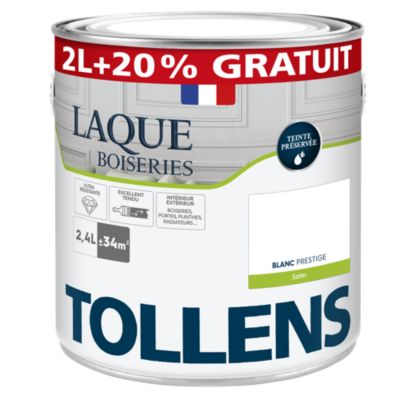 Laque boiseries et métal Tollens blanc prestige satin 2L+20% gratuit