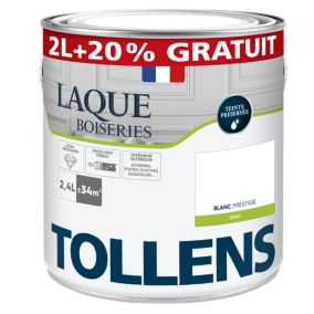 Laque boiseries et métal Tollens blanc prestige satin 2L+20% gratuit