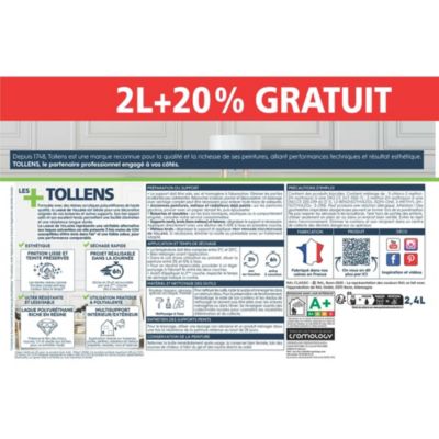 Laque boiseries et métal Tollens blanc prestige satin 2L+20% gratuit