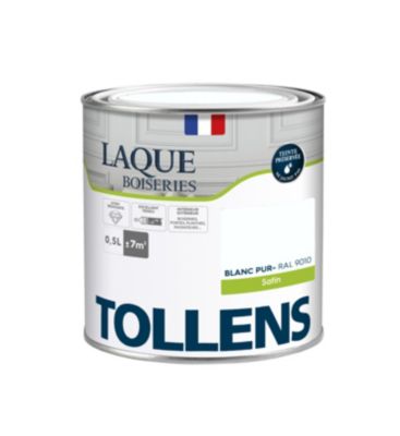 Laque boiseries et métal Tollens RAL 9010 blanc pur satin 500ml