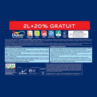 Laque Valénite Dulux Valentine Acrylique blanc satin 2L+20% gratuit