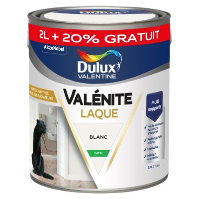 Laque Valénite Dulux Valentine Acrylique blanc satin 2L+20% gratuit