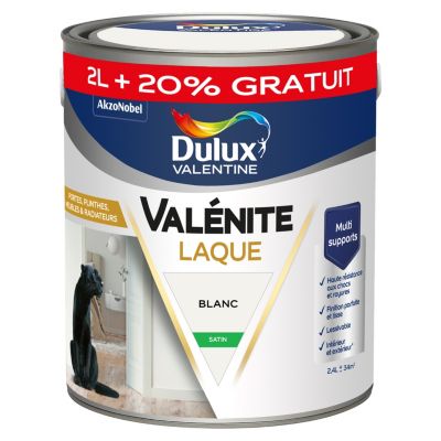 Laque Valénite Dulux Valentine Acrylique blanc satin 2L+20% gratuit