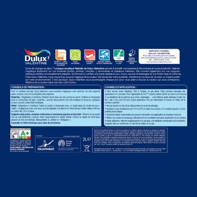 Laque Valénite Dulux Valentine Acrylique brillant blanc lin intense 2L
