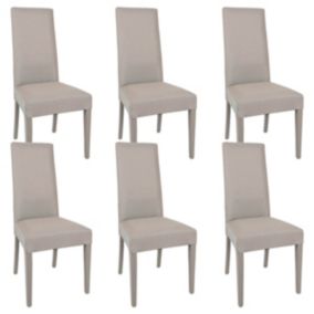 LASCALA - Lot de 6 Chaises Tissu Chamois et Pieds Laqués