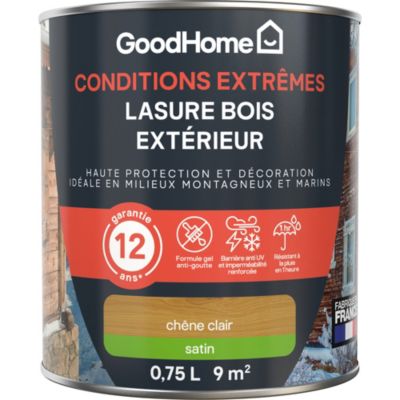 Lasure bois extérieur conditions extrêmes GoodHome chêne clair 750ml