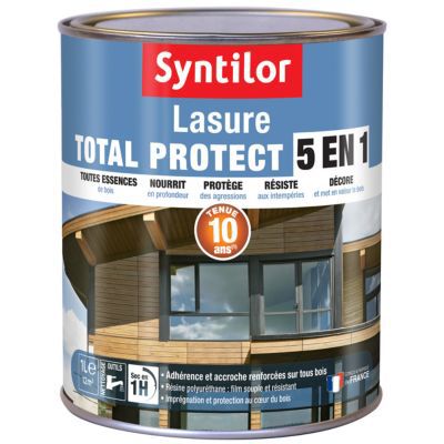 Lasure bois extérieur Syntilor Total protect gris satiné 1L | Castorama