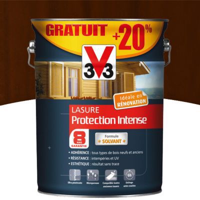 Lasure bois extérieur V33 Protection intense chêne foncé 5L + 20% gratuit