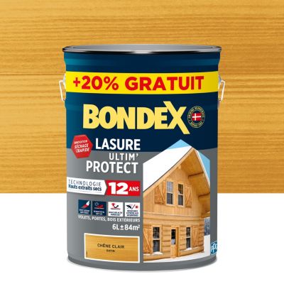 Lasure bois Ultim’ protect Chêne clair 12 ans Bondex 5L + 20% gratuit