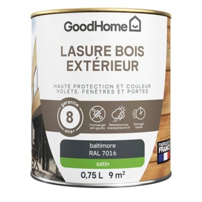 Lasure extérieure gris anthracite baltimore RAL 7016 satin 0,75L Goodhome (garantie 8 ans)