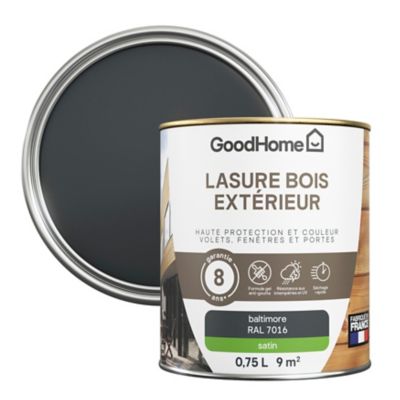 Lasure extérieure gris anthracite baltimore RAL 7016 satin 0,75L Goodhome (garantie 8 ans)