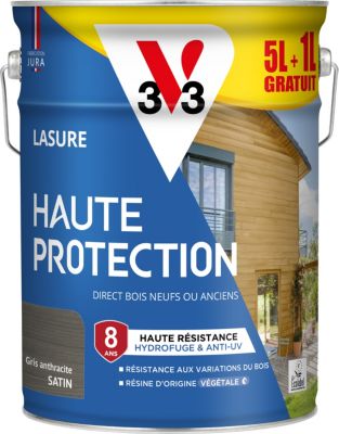 Lasure extérieure Haute Protection V33 gris anthracite satin 5 + 20% gratuit